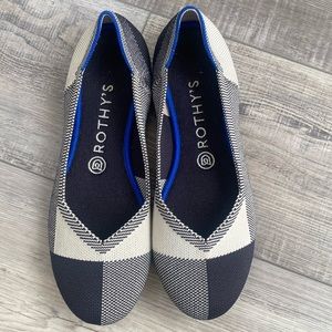 Rothy’s The Flat Cap Toe Black White Checkered Plaid Flats